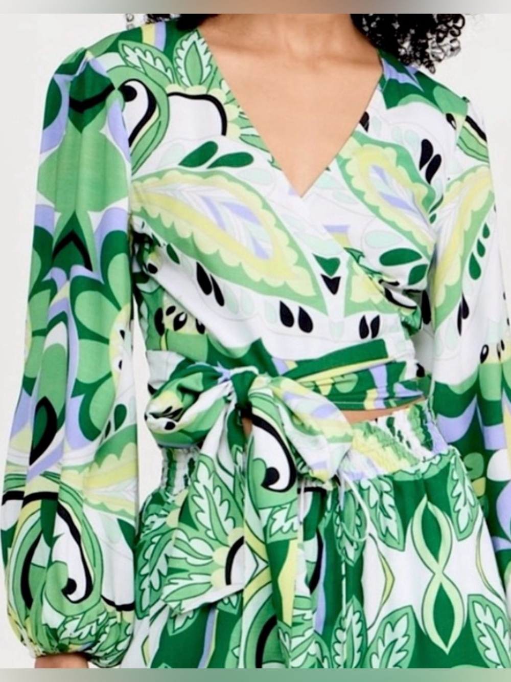 Ciao Lucia Paisley Long Sleeve Wrap Top, NEW